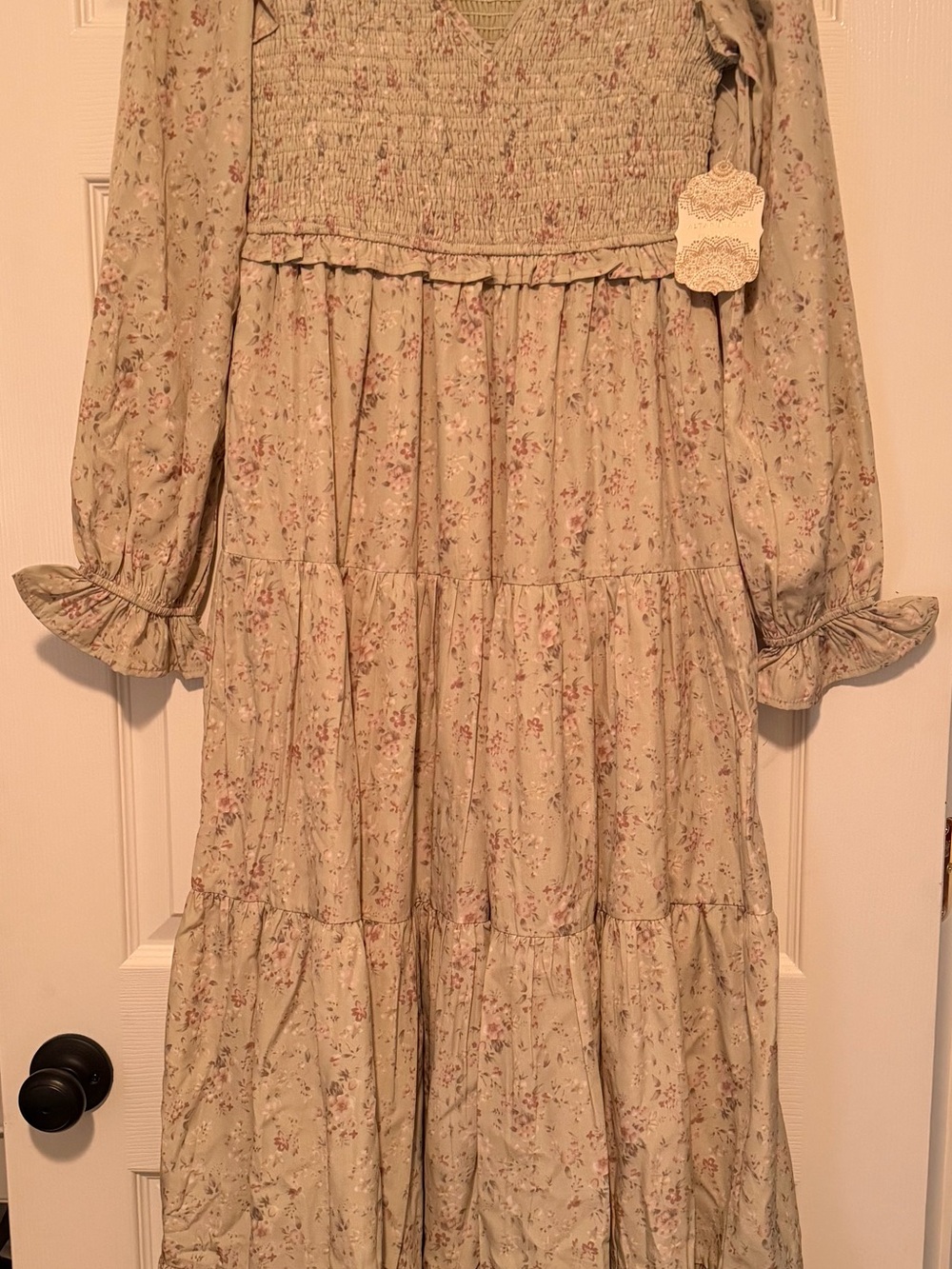 Altar'd State Sage Floral Smocked Maxi Dress